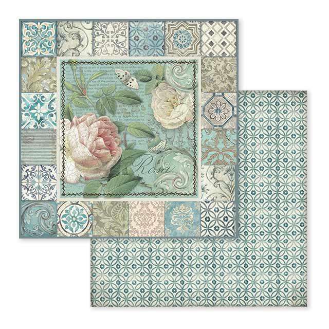 Stamperia Azulejo frame with rose - Bilde 1