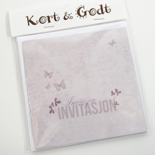 Kort & Godt - Invitasjon lilla sommerfugl