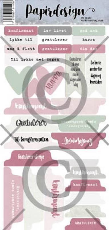 Papirdesign Klistremerke - Konfirmant Tag, rosa