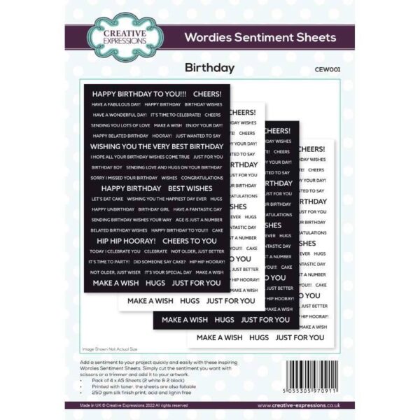 Creative Expressions Wordies Sentiment Sheets – Birthday 4pk
