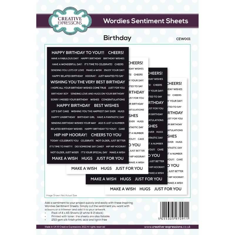 Creative Expressions Wordies Sentiment Sheets – Birthday 4pk - Bilde 1
