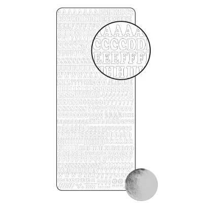 Klistremerke Sølv Alfabet Tall