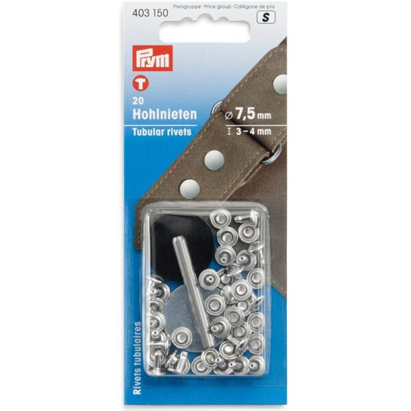 Prym Nagler rørformet 7,5mm – 20stk – Messing / Sølv