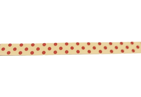Bånd OffWhite m/Røde prikker 15mm