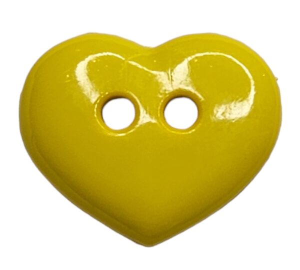 Knapp, 2 hulls, 15mm, Gult Hjerte
