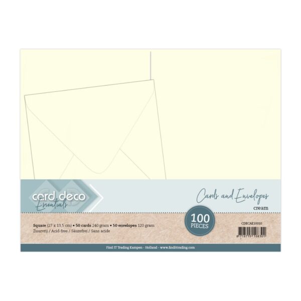 Card Deco Square Kort og Konvolutt 135x135 100PK Cream