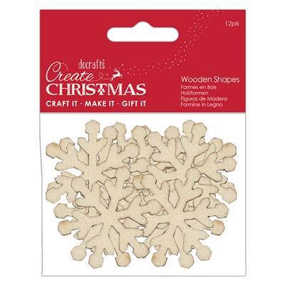Create Christmas Wooden Shapes (12stk) - Snowflakes Natural