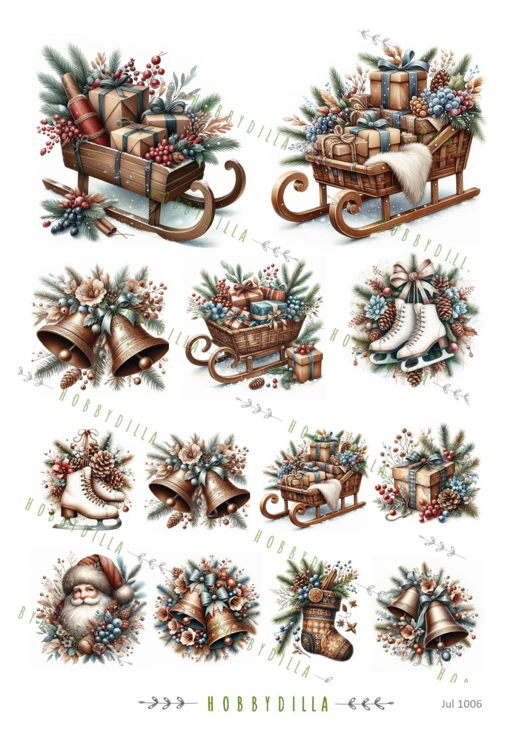 Rispapir A4 Jul 1006 Brune og blå små motiv - Bilde 1