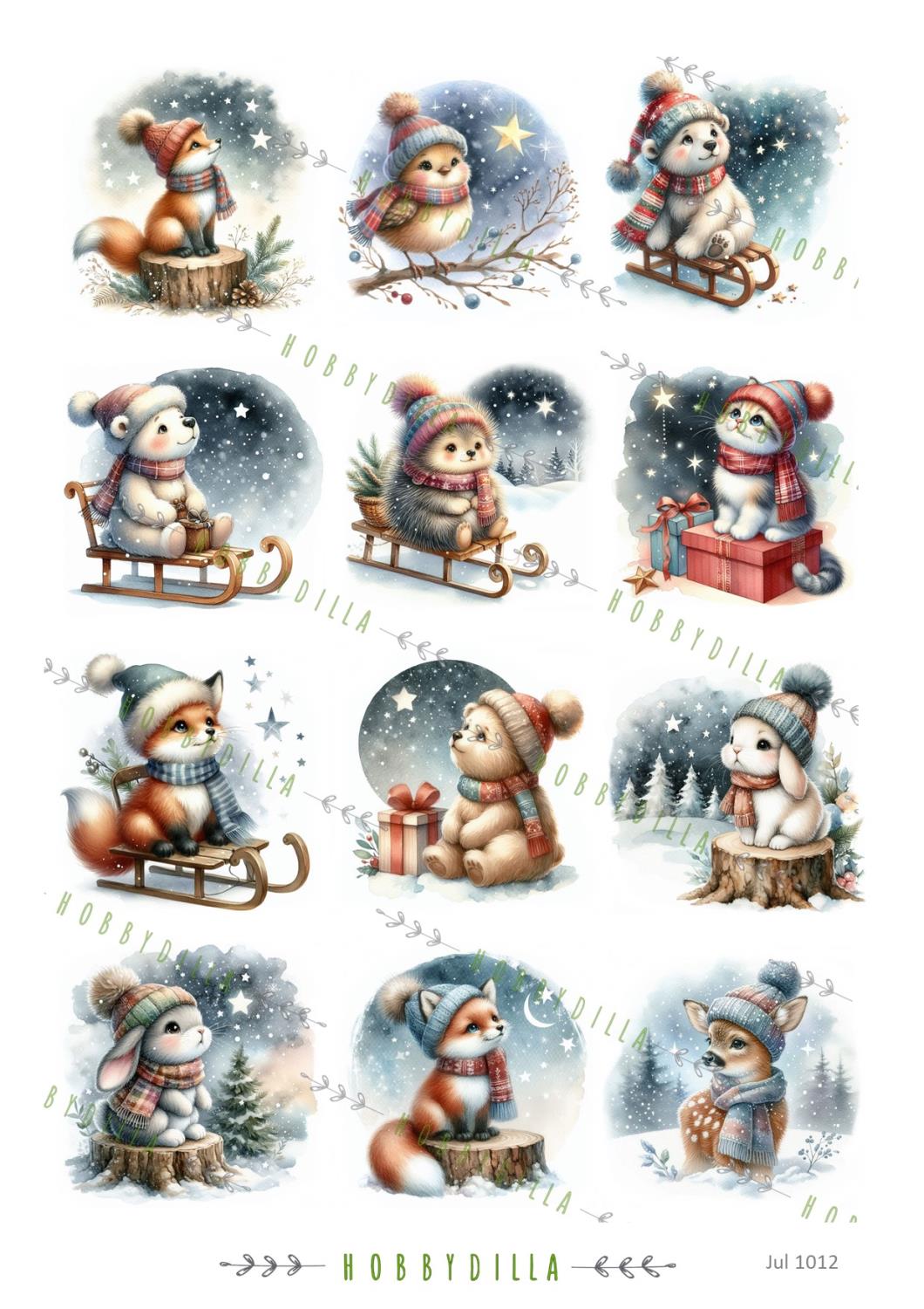 Rispapir A4 Jul 1012 Søte dyr med stjernehimmel - Bilde 1