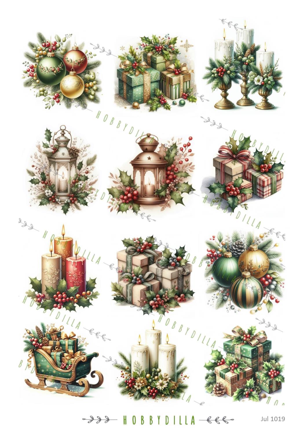 Rispapir A4 Jul 1019 Små motiv Grønne - Bilde 1