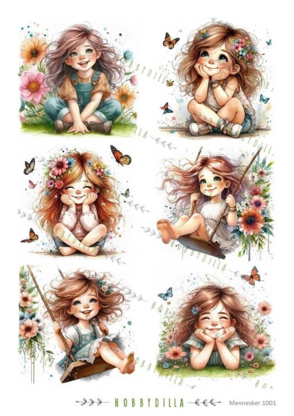 13939_image_f539814fece9d247.jpg Rispapir A4 Mennesker 1001 Søte jenter, blomster og sommerfugler