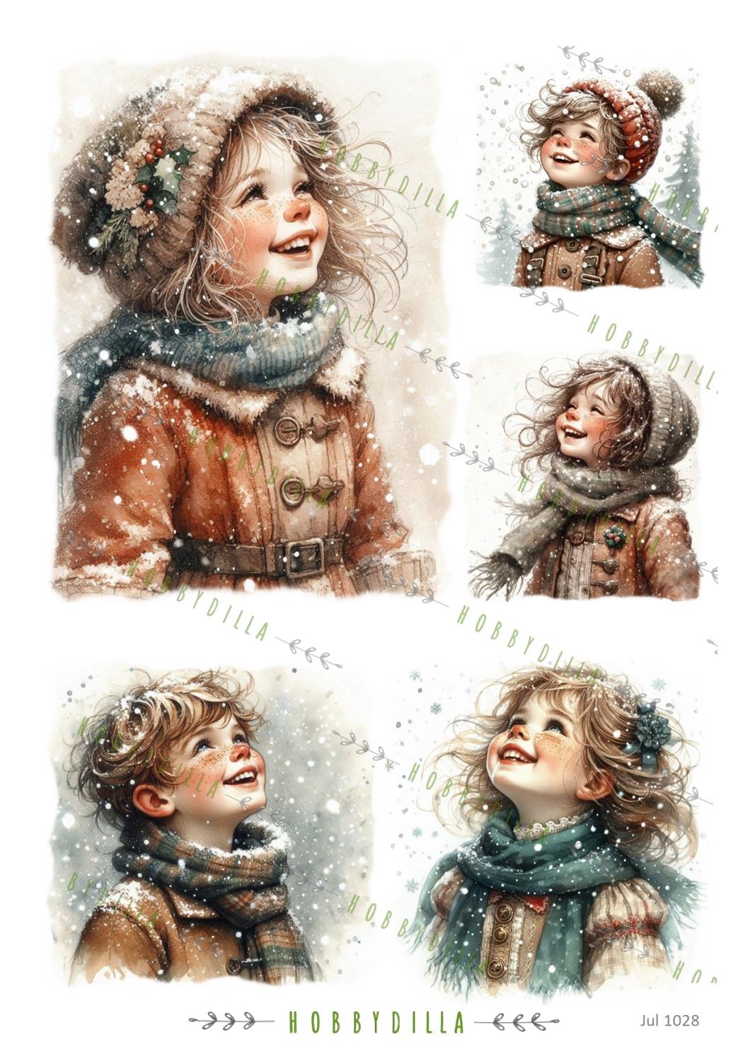Rispapir A4 Jul 1028 Barn som ler mot snøen - Bilde 1