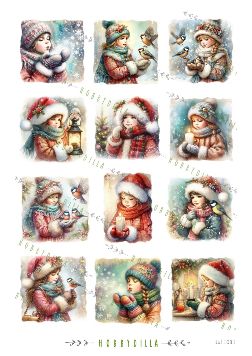 Rispapir A4 Jul 1031 Vinterjenter, små bilder - Bilde 1