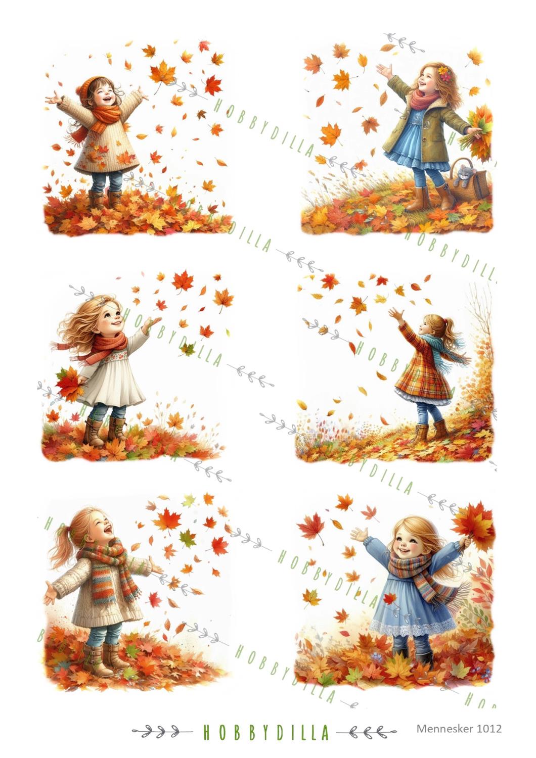 Rispapir A4 Barn 1012 Jenter i høstløv - Bilde 1
