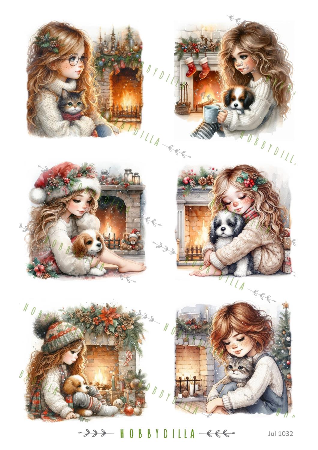 Motivark Jul 1032 Jenter foran peisen - Bilde 1