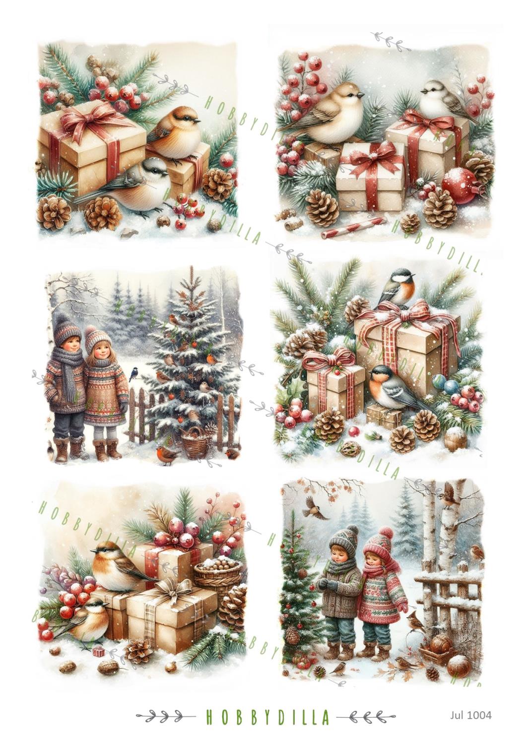 Motivark Jul 1004 fugler og pakker, vinterbarn - Bilde 1