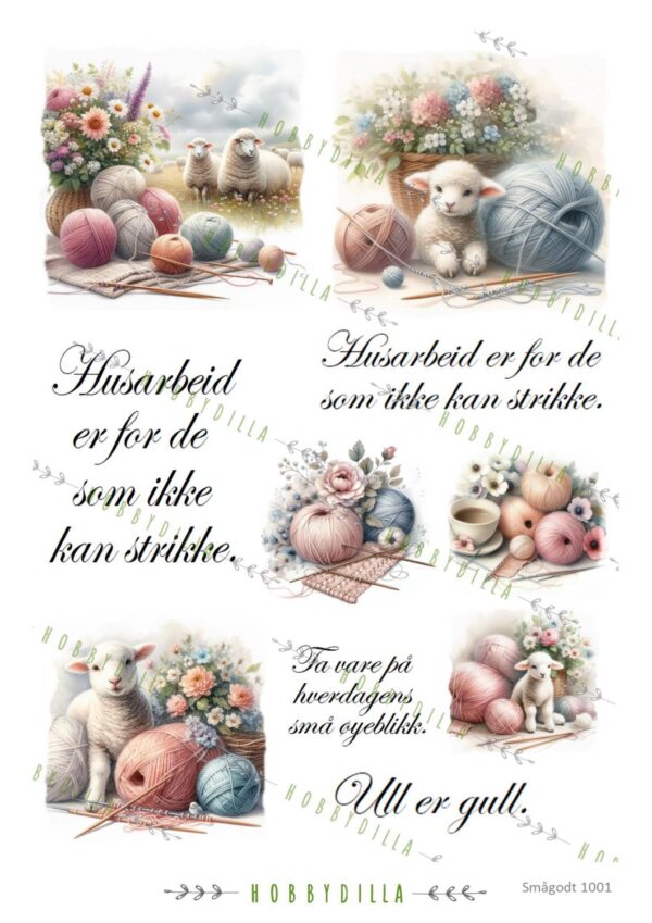 14357_image_dd81de93b4f299b6.jpg Motivrk Smågodt 1001 Sauer og strikking med tekst