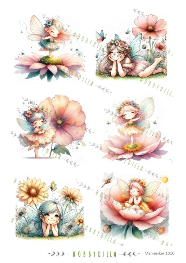 14381_image_0599fe9c7eb0d04c.jpg Rispapir A4 Eventyr 1010 Søte feer 2