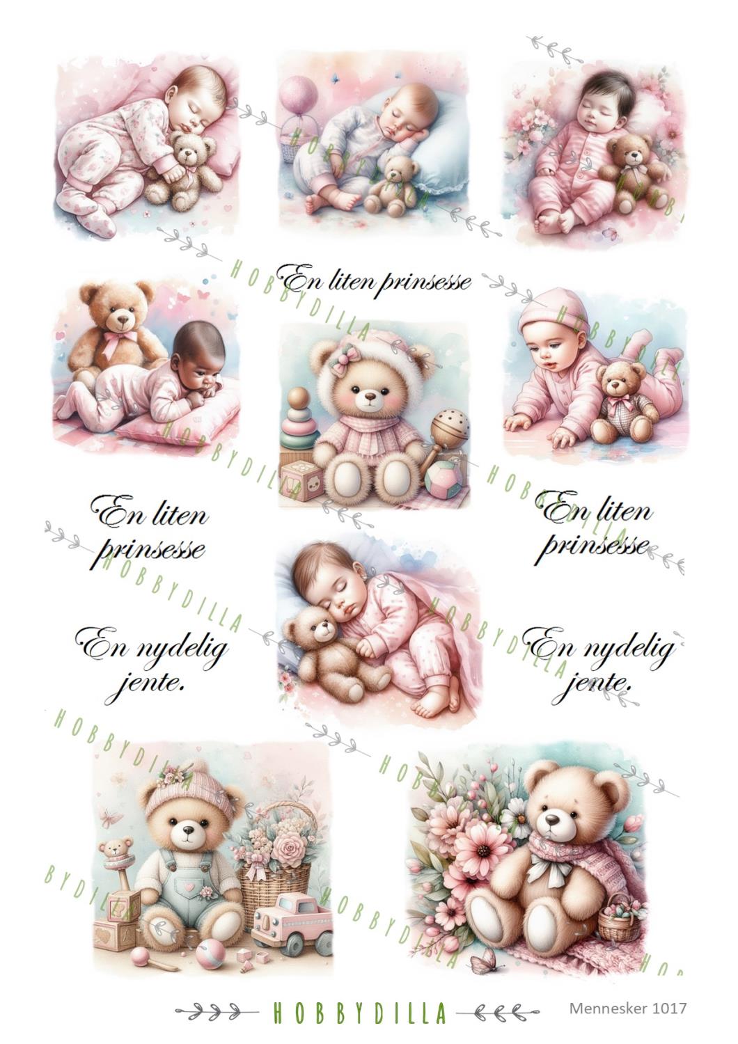 Rispapir A4 Barn1017 Baby jente med tekst - Bilde 1