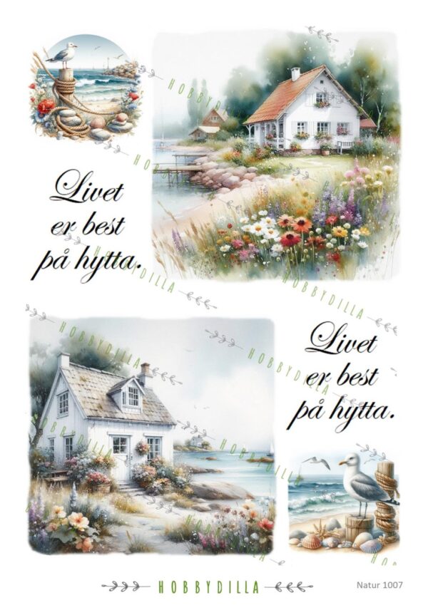 14390_image_00ae229132d07737.jpg Rispapir A4 Natur 1007 Hytte ved sjøen, stor