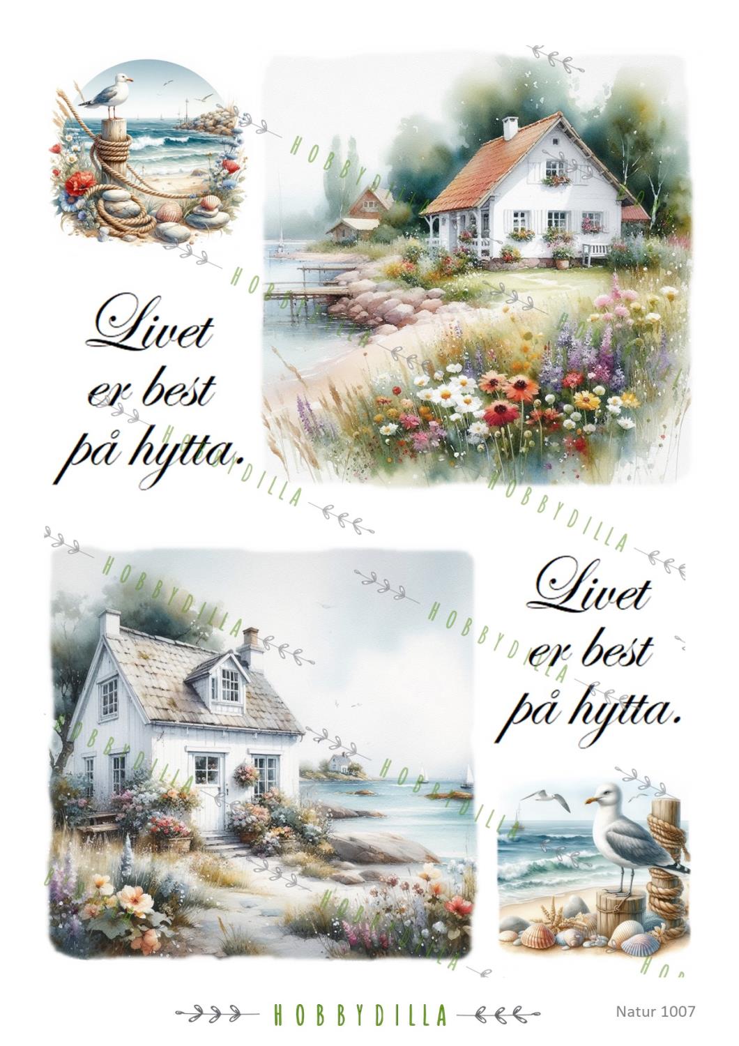 Rispapir A4 Natur 1007 Hytte ved sjøen, stor - Bilde 1