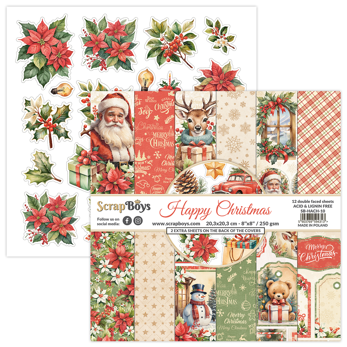 ScrapBoys Happy Christmas  SB-HACH-10  8x8 Blokk - Bilde 1