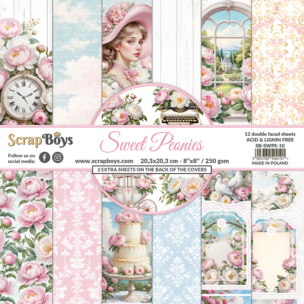 ScrapBoys Sweet Peonies SB-SWPE-10  8x8 Blokk - Bilde 1