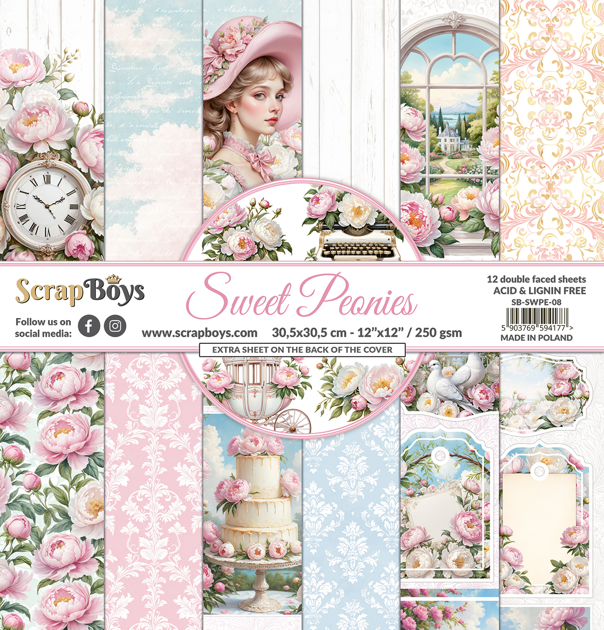 ScrapBoys Sweet Peonies SB-SWPE-08  12x12 Blokk - Bilde 1