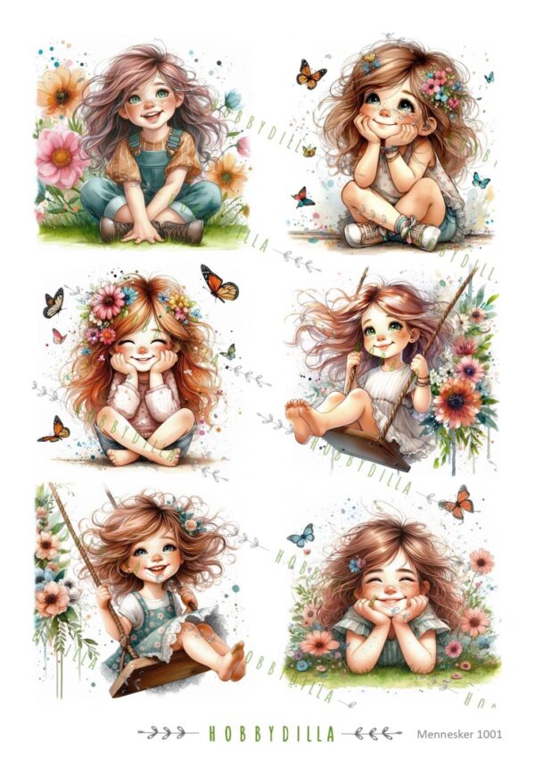 15174_image_bb308550723a7fb4.jpg Motivark Mennesker 1001 M Søte jenter, blomster og sommerfugler