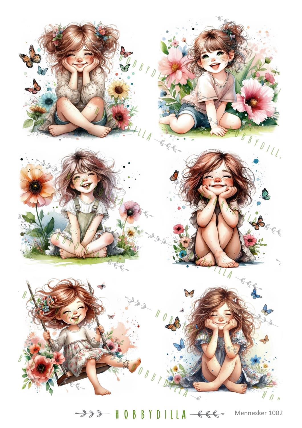 Motivark Mennesker 1002 M  Søte jenter, blomster og sommerfugler 2 - Bilde 1