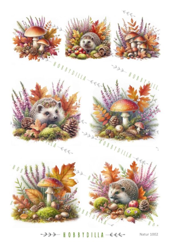 Motivark A4 Natur 1002 M Høst med Pinnsvin