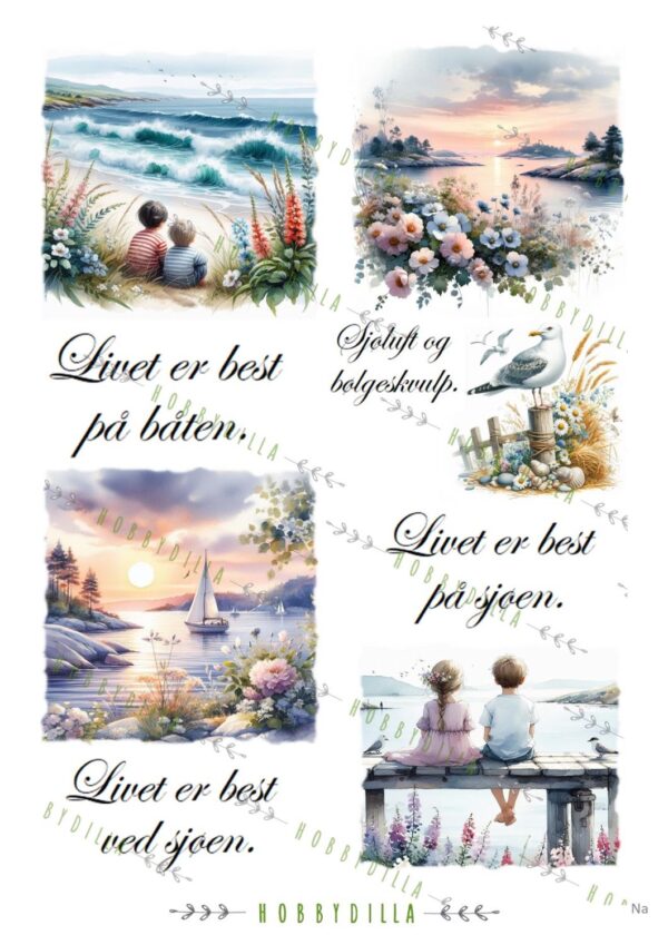 Motivark A4 Natur 1003 M  Ved sjøen, båten