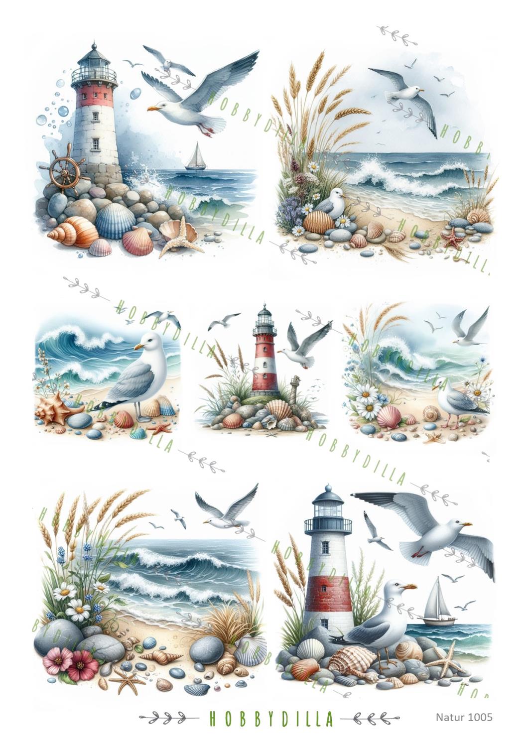 Motivark A4 Natur 1005 M  Maritimt, måker og fyrtårn - Bilde 1