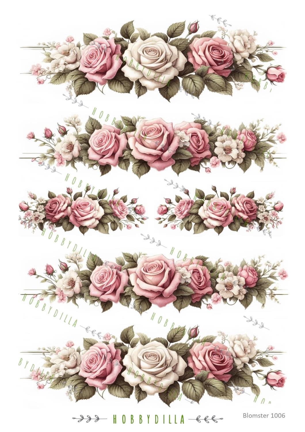 Motivark Blomster 1006 M Rosebord rosa - Bilde 1