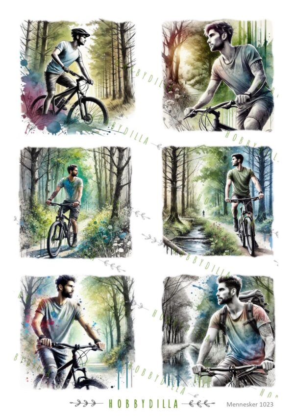 15252_image_2199eb8559612348.jpg Motivark Mennesker 1023 M Menn sykler i skogen