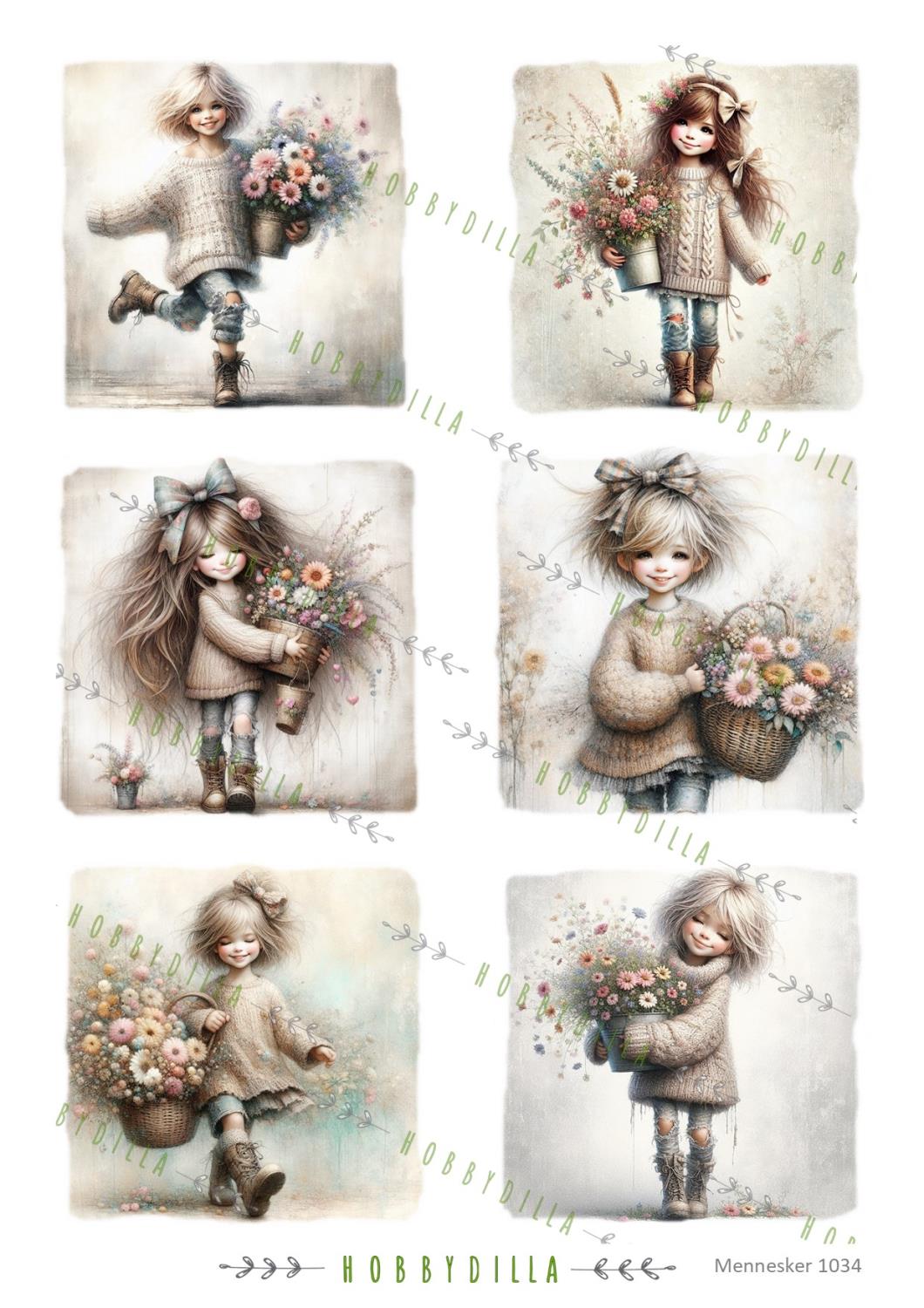 Motivark Barn 1034 M Jenter med blomsterkurv - Bilde 1