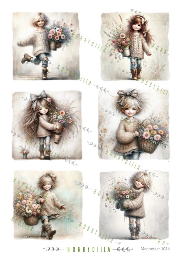 15444_image_f0577133d78a9f10.jpg Rispapir A4 Barn 1034 Jenter med blomsterkurv