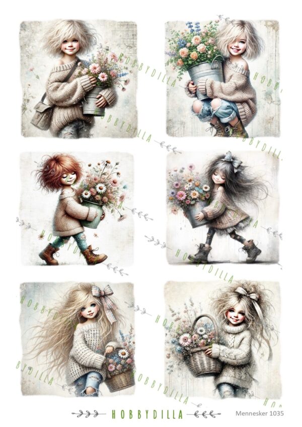 15445_image_026662ac1b76b7f3.jpg Rispapir A4 Barn 1035 Jenter med blomsterkurv 2
