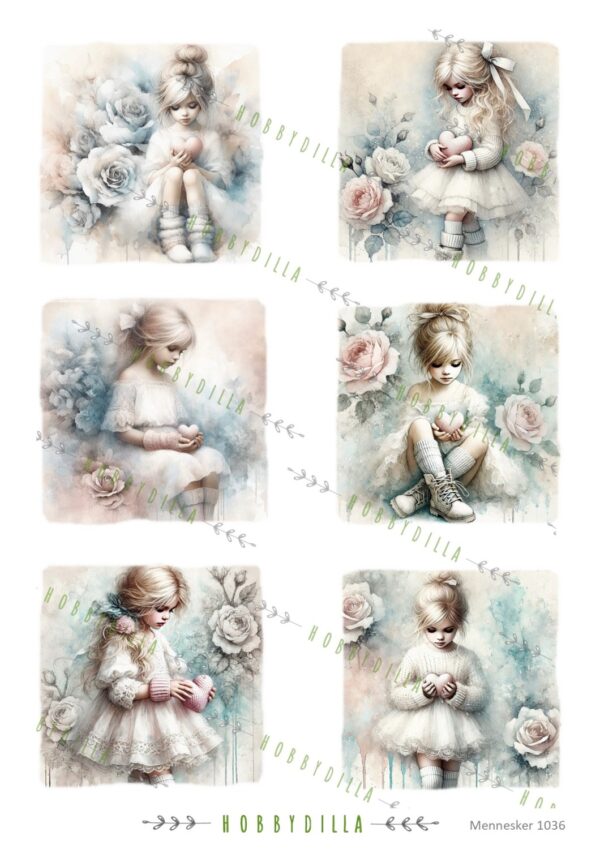 15446_image_b1b2545093cb743d.jpg Rispapir A4 Mennesker 1036 Jenter med hjerte og roser