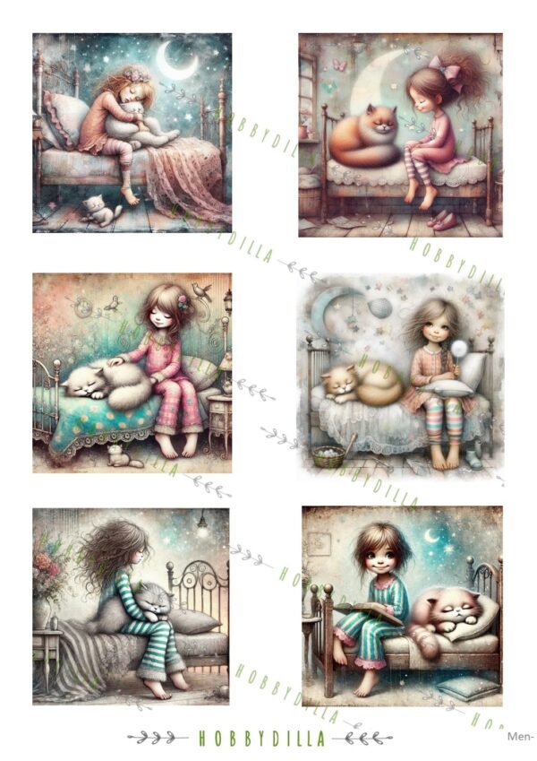 15461_image_b2be1bfa4305336e.jpg Motivark Barn 1029 M Jente med katt på sengekanten