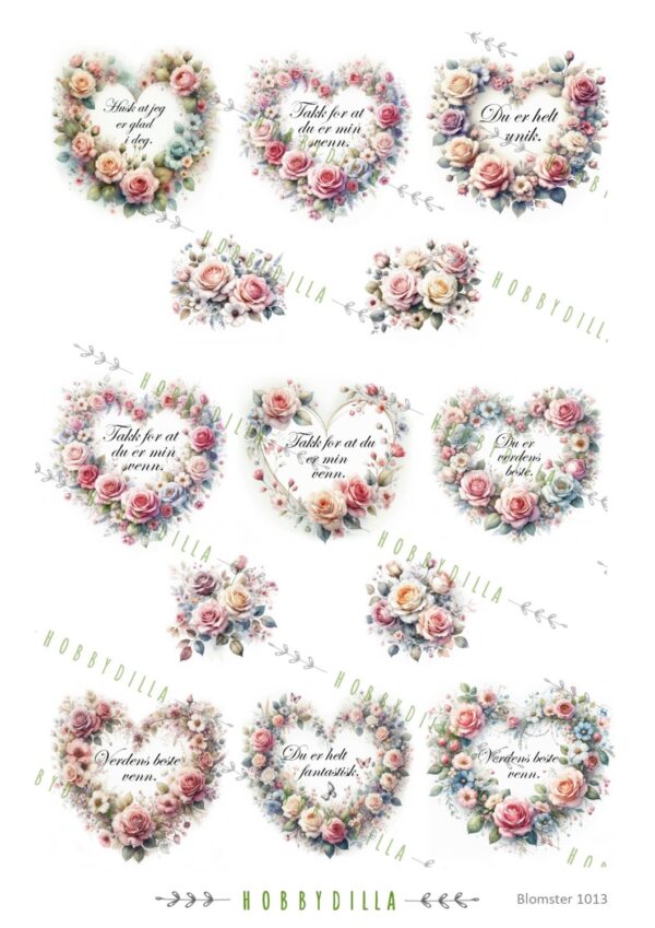 15477_image_e349937af5c90e99.jpg Rispapir A4 Blomster 1013 Hjerterammer med tekst