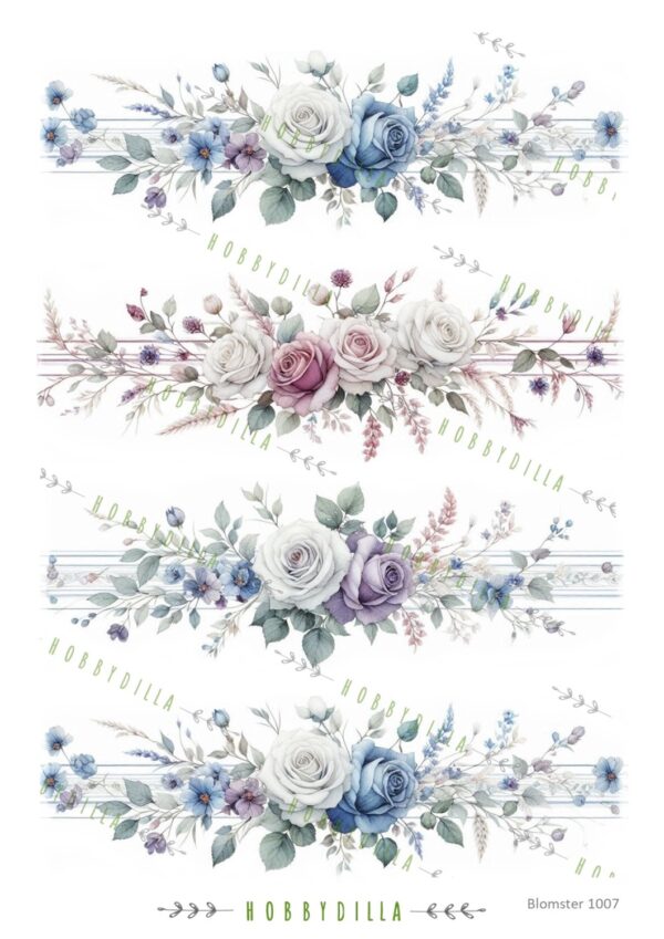 15482_image_66c606220f6ef7b7.jpg Rispapir A4 Blomster 1007 Rosebord Blå