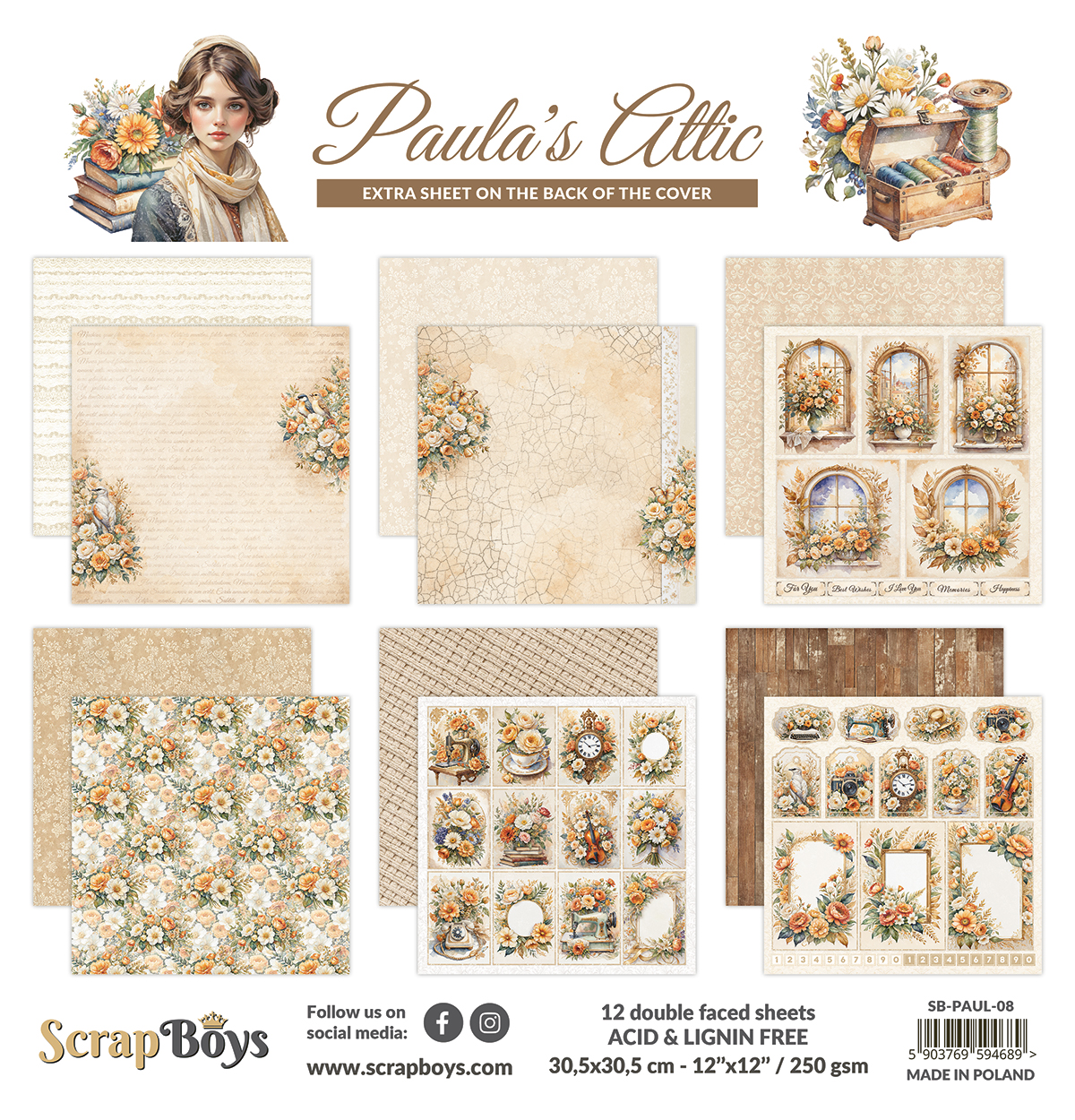ScrapBoys Paula`s Attic - 08 12x12 Blokk - Bilde 1