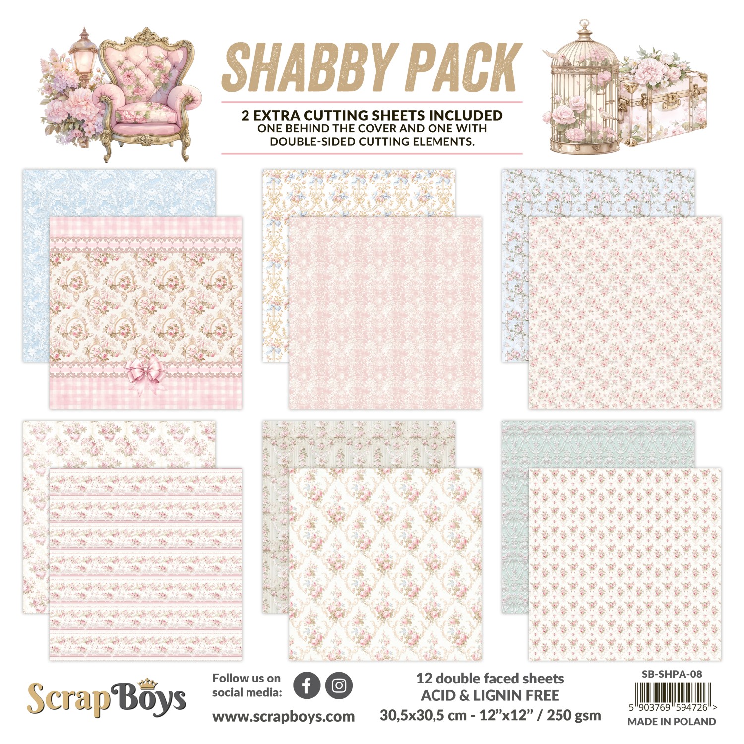 ScrapBoys Shabby Pack - 10 8x8 Blokk - Bilde 1