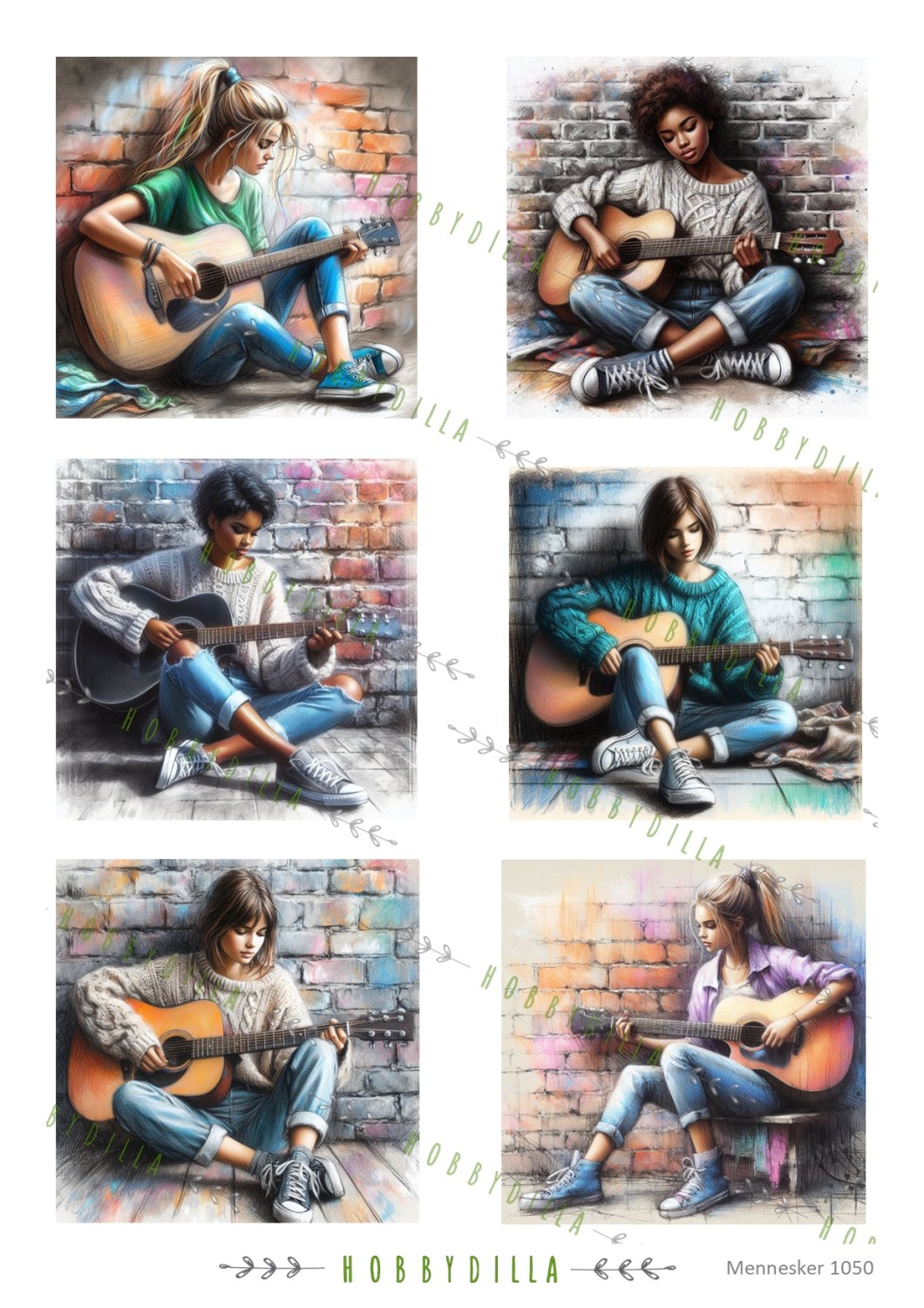 Rispapir Mennesker 1050 M Jenter med gitar - Bilde 1