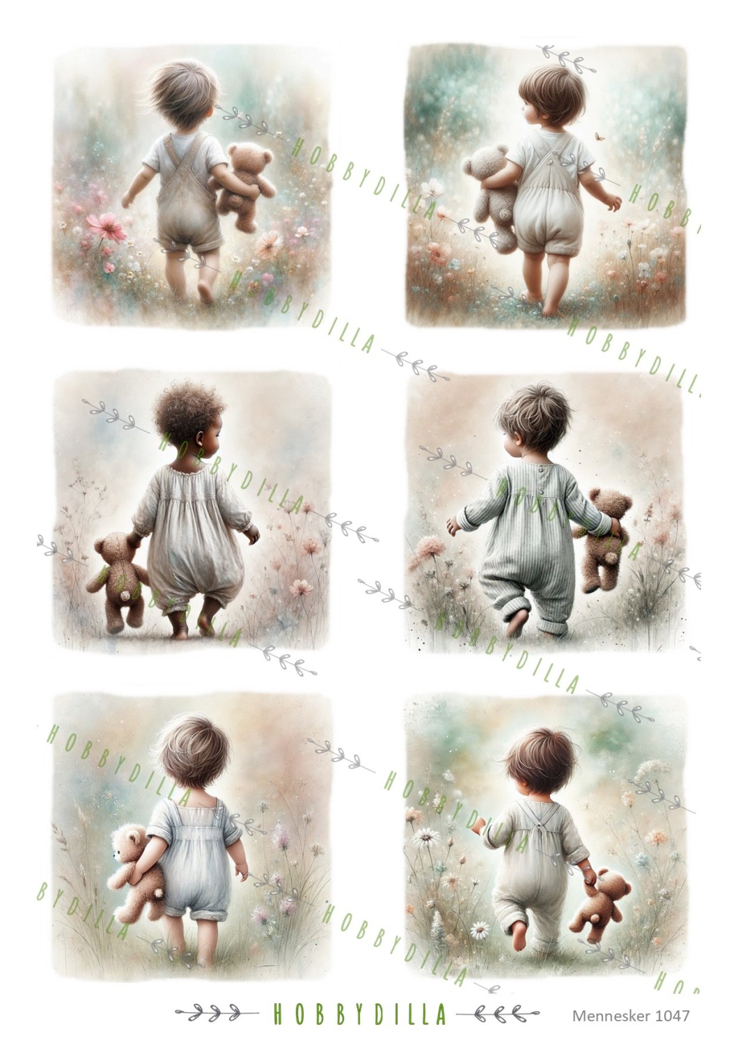 Rispapir Barn 1047 Babygutt i blomstereng - Bilde 1