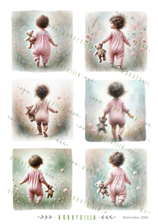 Rispapir Barn 1046 Babyjente i blomstereng