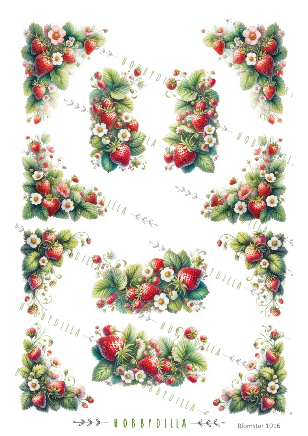Rispapir Blomster 1016 Jordbær, hjørner - Bilde 1