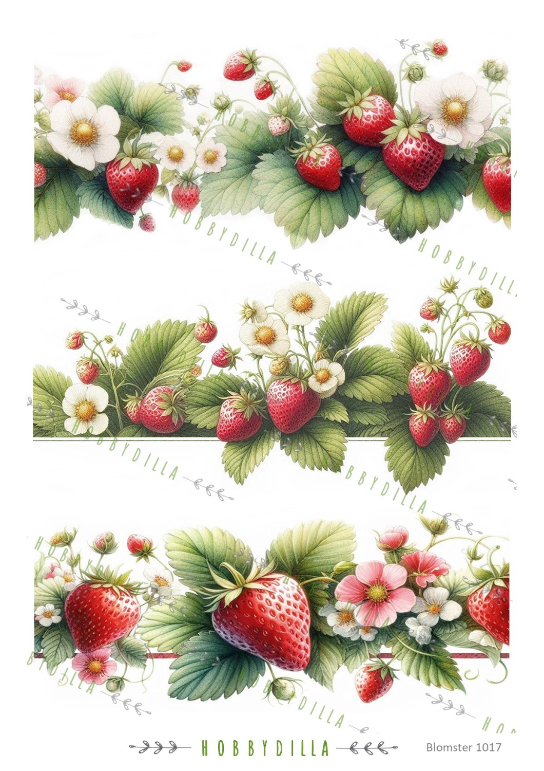 Rispapir Blomster 1017 Jordbær border - Bilde 1