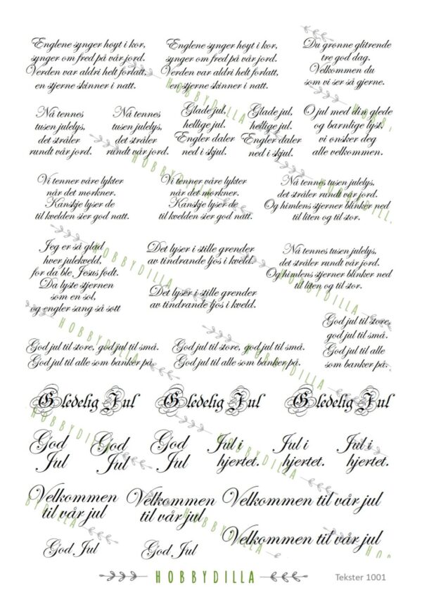 Motivark  Tekster 1001 M Små julesanger